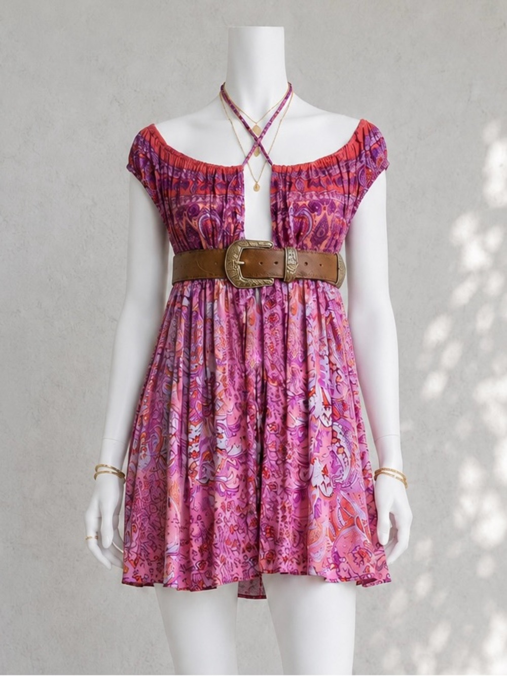 Intimately Free People Bali Mariposa Tunic Dress S Pink Paisley Babydoll Mini